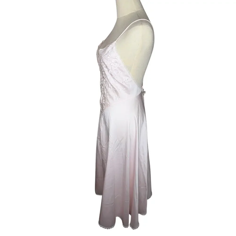 Vintage Victoria Secret Dainty Embroidered Pink Slip Halter Dress Size Small